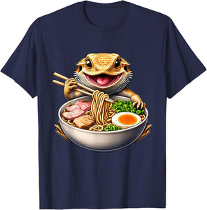 Bearded Dragon Eating Ramen Noodle Kawaii Japanese Food T-Shirt - T-Shirt | Navy