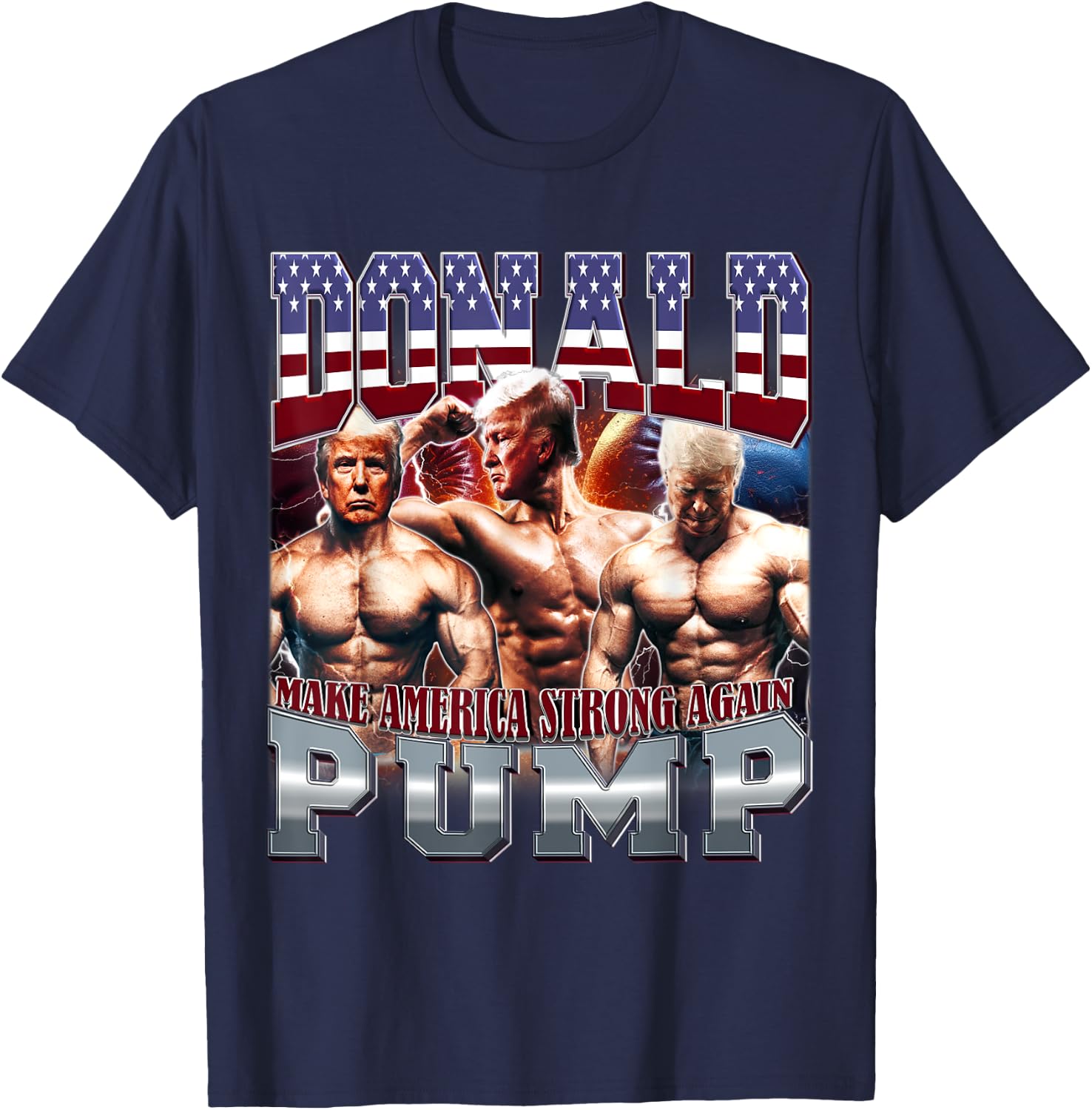 Donald Pump Make America Strong Again Gym Swole T-Shirt - T-Shirt | Navy