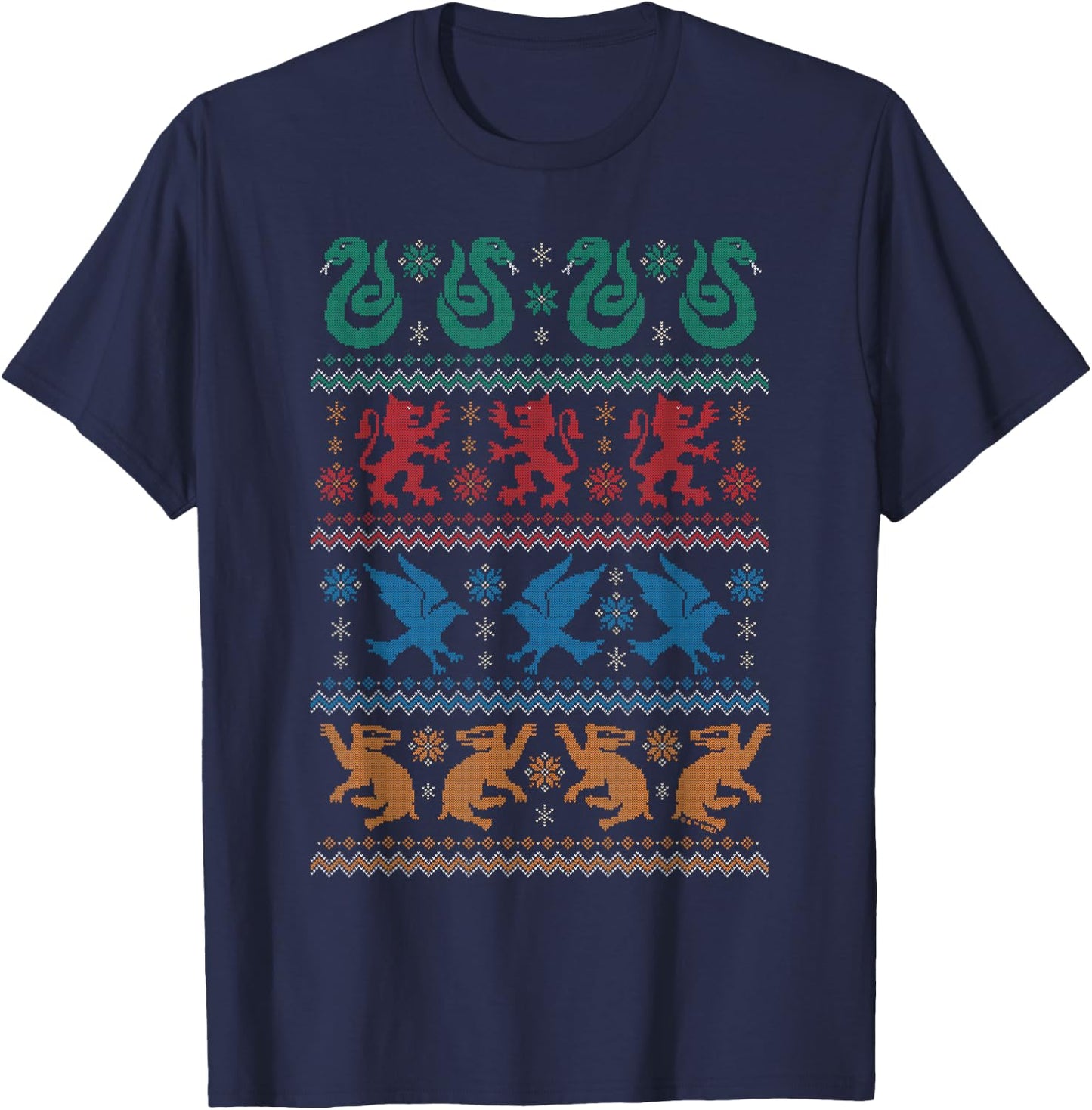 Harry Potter Hogwarts Houses Fair Isle Christmas T-Shirt - T-Shirt | Navy