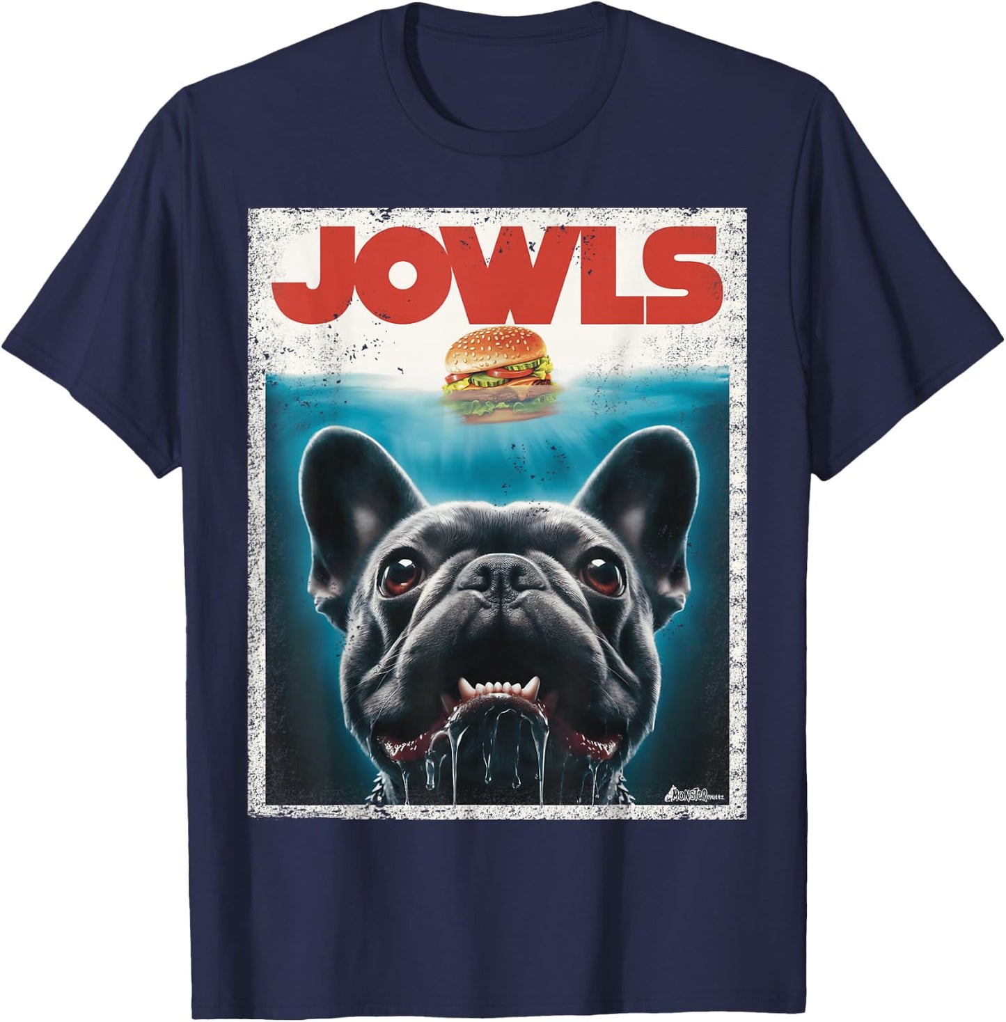 Funny Black French Bulldog Jowls Top, Frenchie Mom, Dog Dad T-Shirt - T-Shirt | Navy