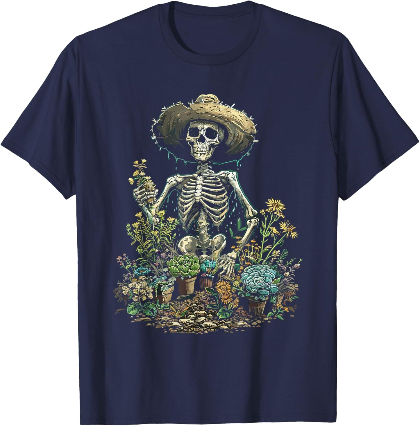 Skeleton Plants Lover Gardening Halloween T-Shirt - T-Shirt | Navy