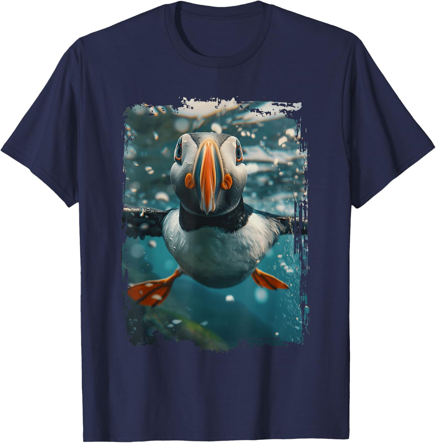 Atlantic Puffin Diving Sea T-Shirt - T-Shirt | Navy