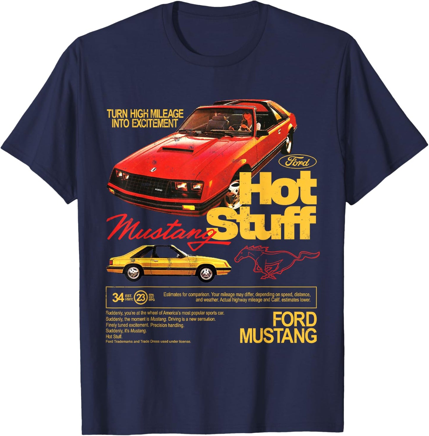 Ford - Mustang 1981 Hot Stuff with Pony Logo T-Shirt - T-Shirt | Navy