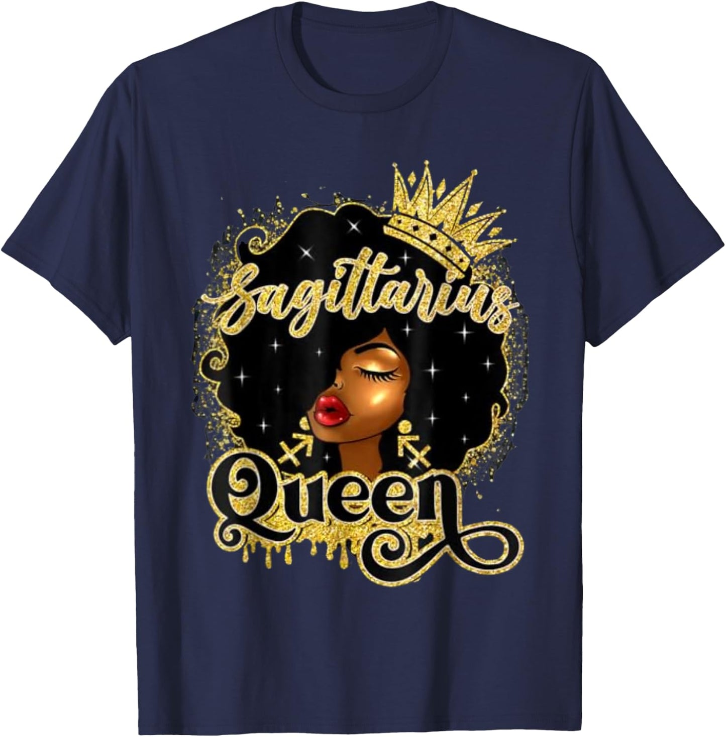 Sagittarius Queen Afro Crown Pretty Black Woman Sagittarius T-Shirt - T-Shirt | Navy