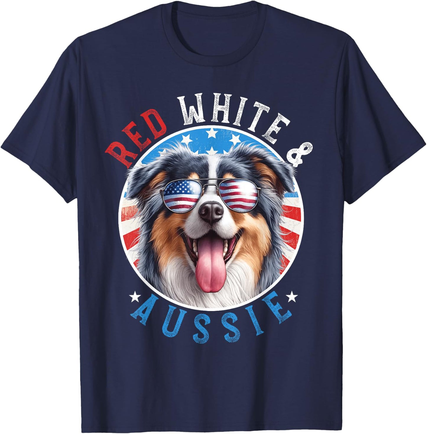 Australian Shepherd Dog 4th of July Red White and Aussie Kids Men T-Shirt - T-Shirt | Navy