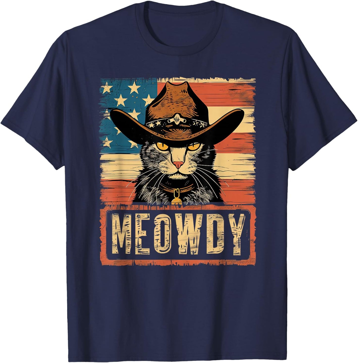 Meowdy Cat, Cowboy Kitten, Country Music T-Shirt - T-Shirt | Navy