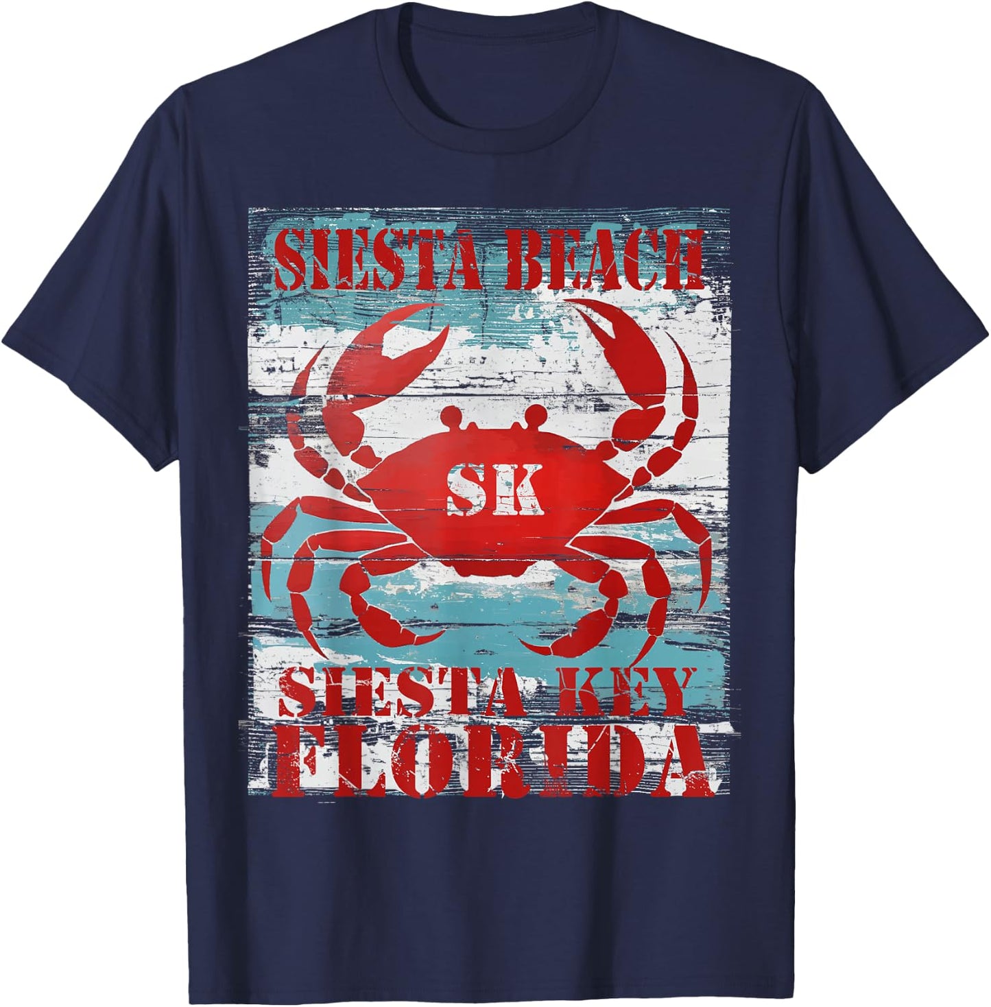Siesta Key Florida Siesta Beach FL Nautical Coastal Crab SK Women Kids T-Shirt - T-Shirt | Navy