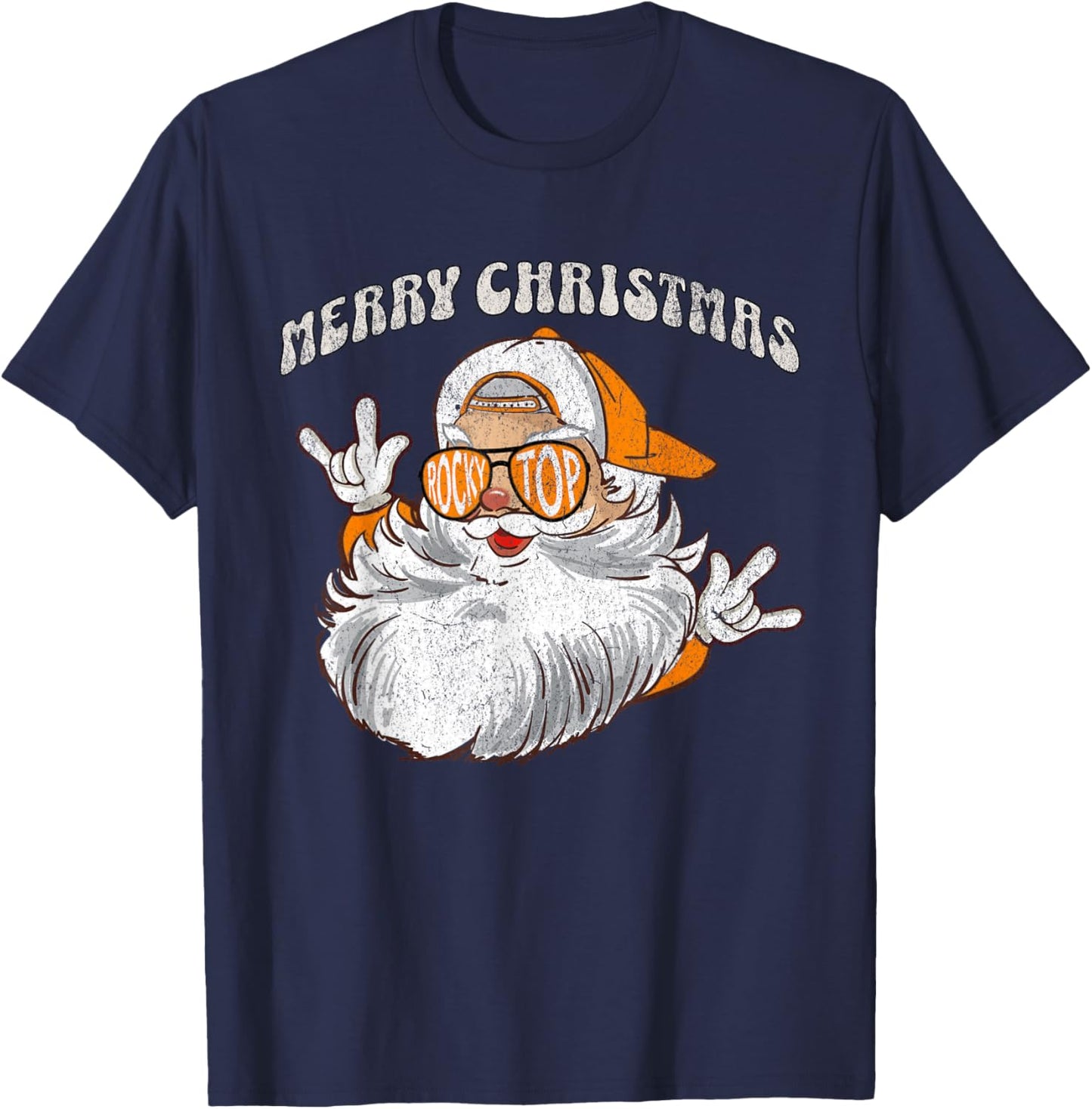 Vintage Tennessee Merry Christmas Santa With Sunglasses T-Shirt - T-Shirt | Navy