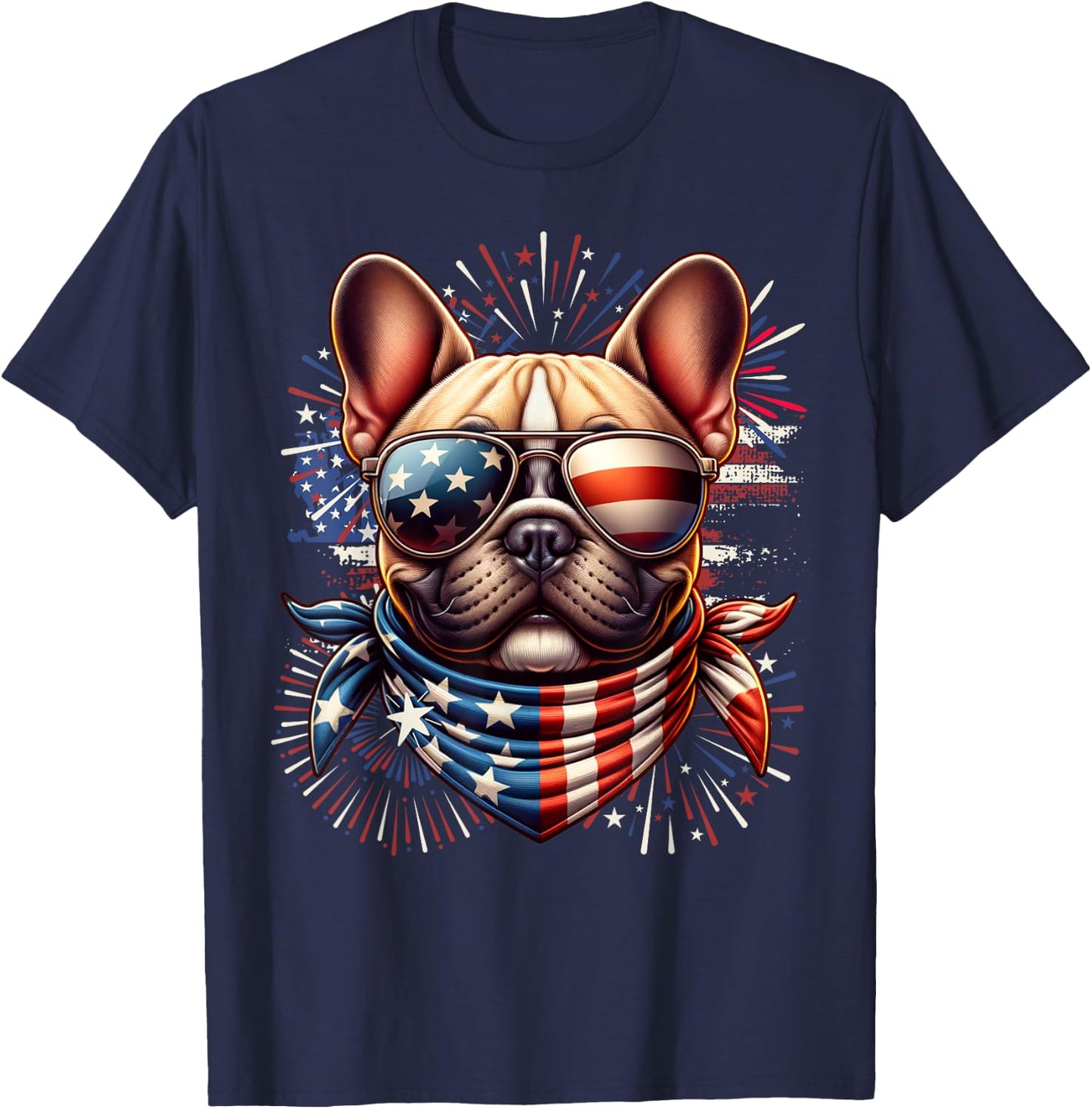 French Bulldog Patriotic 4th of July Fireworks USA Frenchie T-Shirt - T-Shirt | Navy