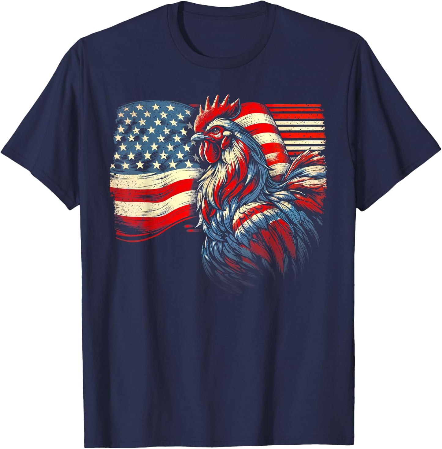 Chicken 4th Of July Flag American Patriot USA Farm Chicken Women Kids Men T-Shirt - T-Shirt | Navy