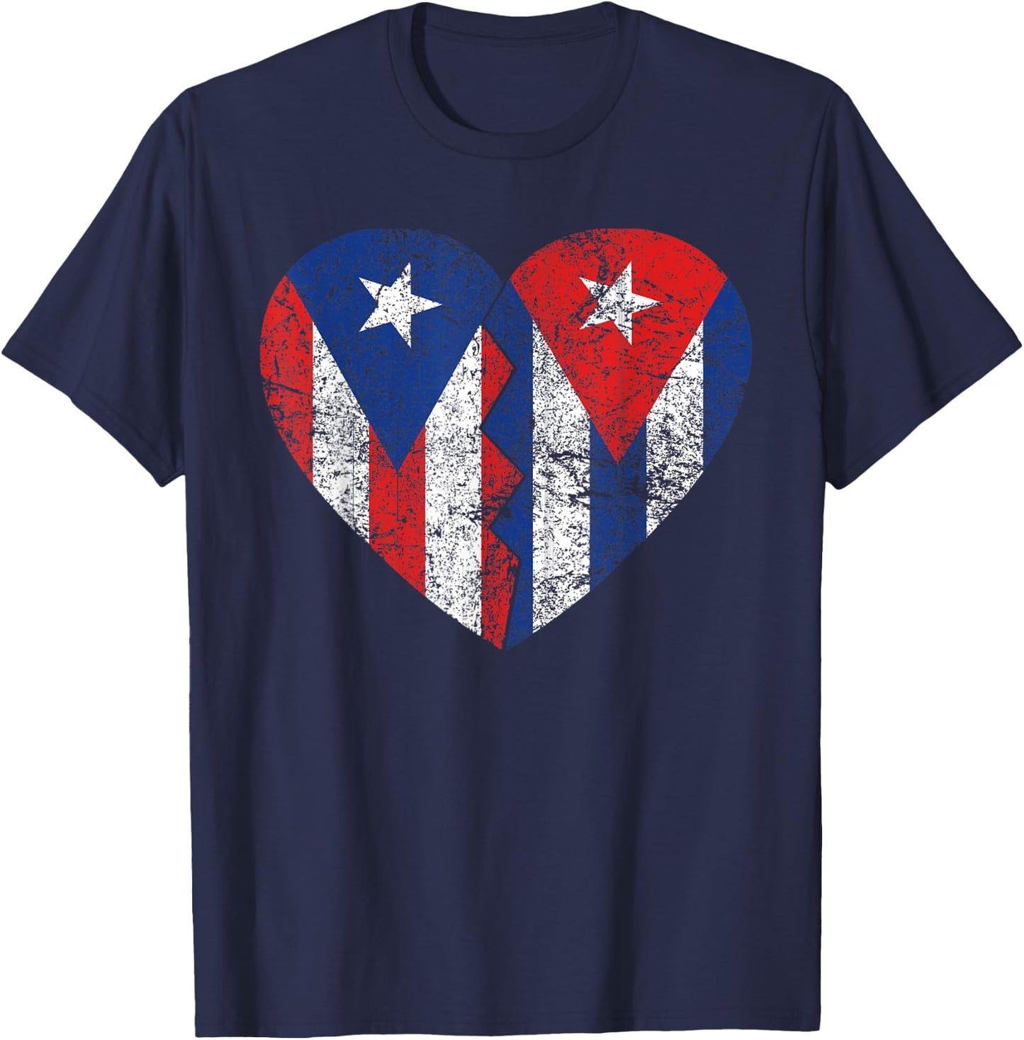 Cuban Puerto Rican Flags Heart | Puerto Rico Cuba Roots T-Shirt - T-Shirt | Navy