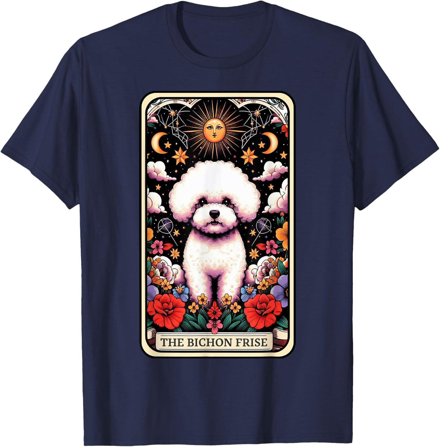 Bichon Frise Dog Tarot Card Floral Mom Bichon Frise Dad Pup T-Shirt - T-Shirt | Navy