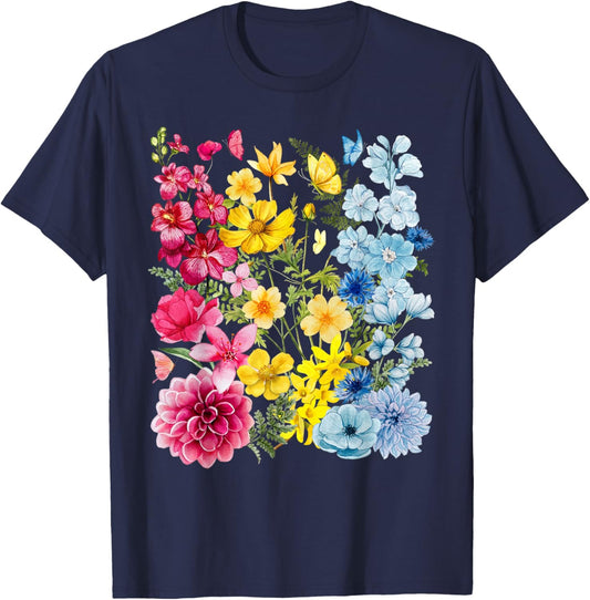 Wildflower Pansexual Pan Rainbow LGBTQ Pride Subtle Month T-Shirt - T-Shirt | Navy