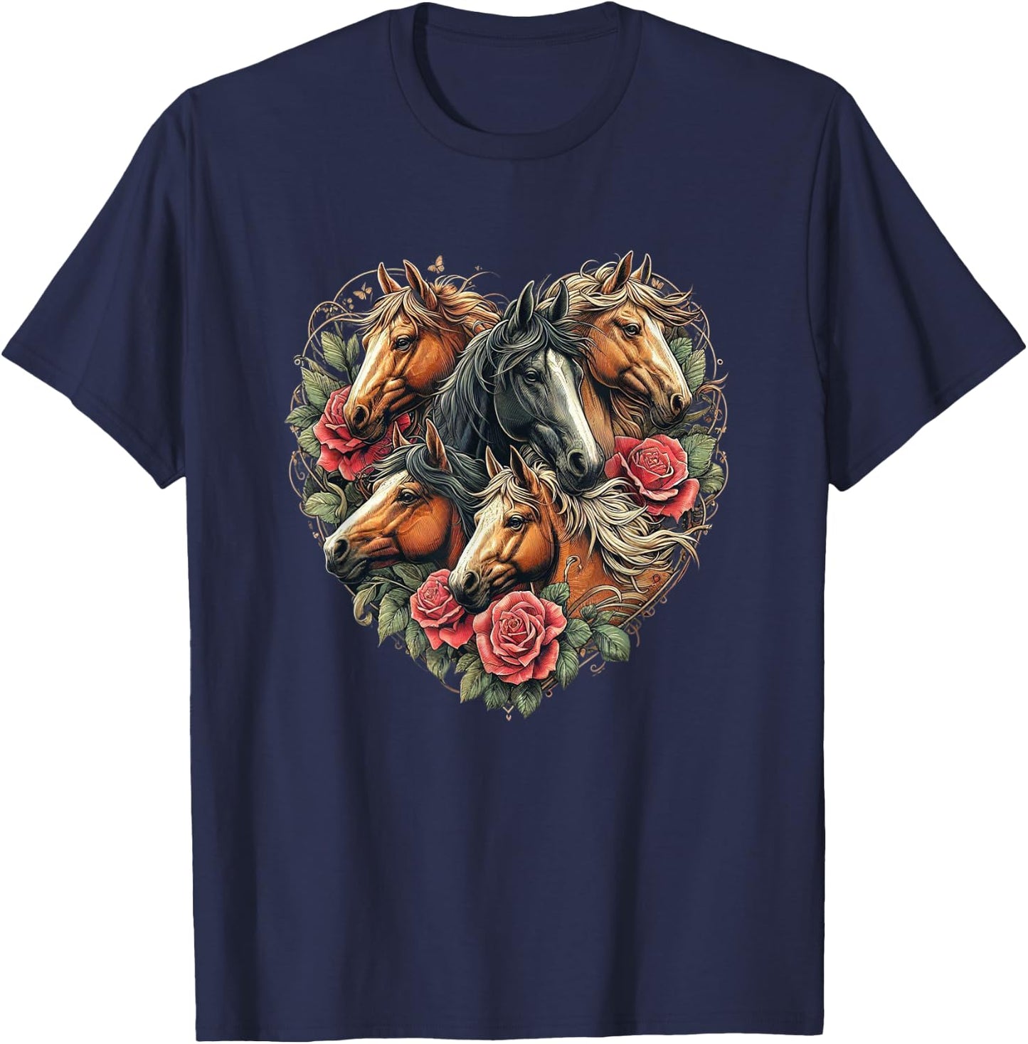 Horse Love Heart Equestrian Horse Rider Lovers T-Shirt - T-Shirt | Navy