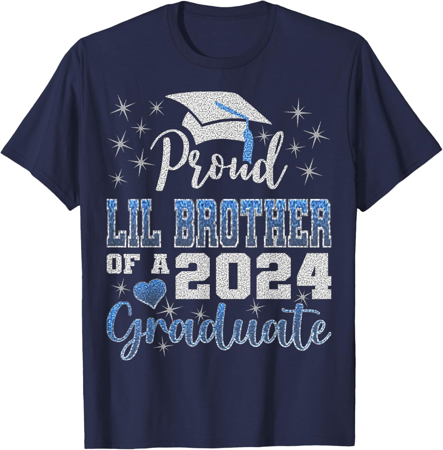 Super Proud Little Brother of 2024 Graduate Awesome Family T-Shirt - T-Shirt | Navy