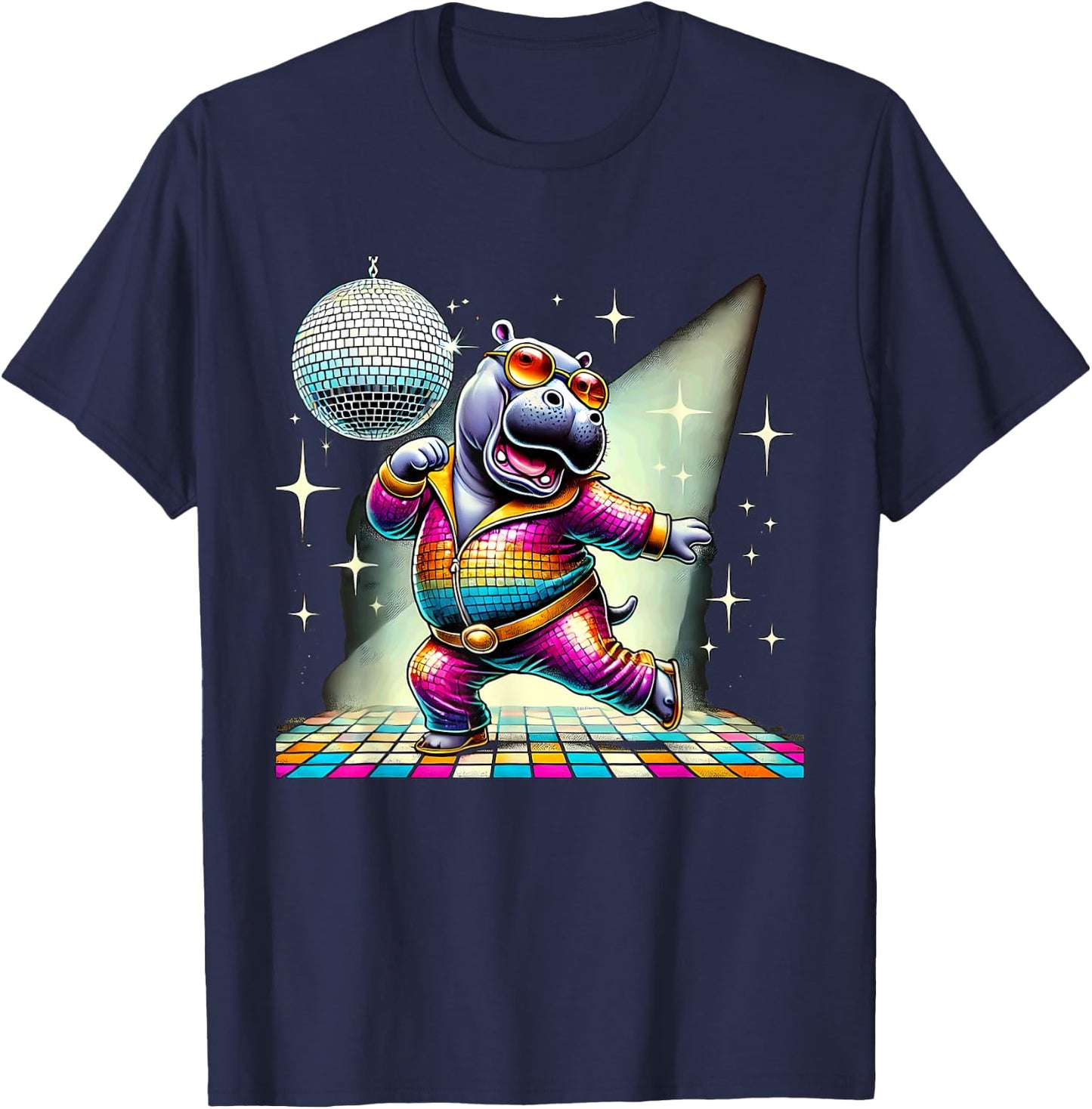 Aesthetic Hippo Disco T-Shirt - T-Shirt | Navy