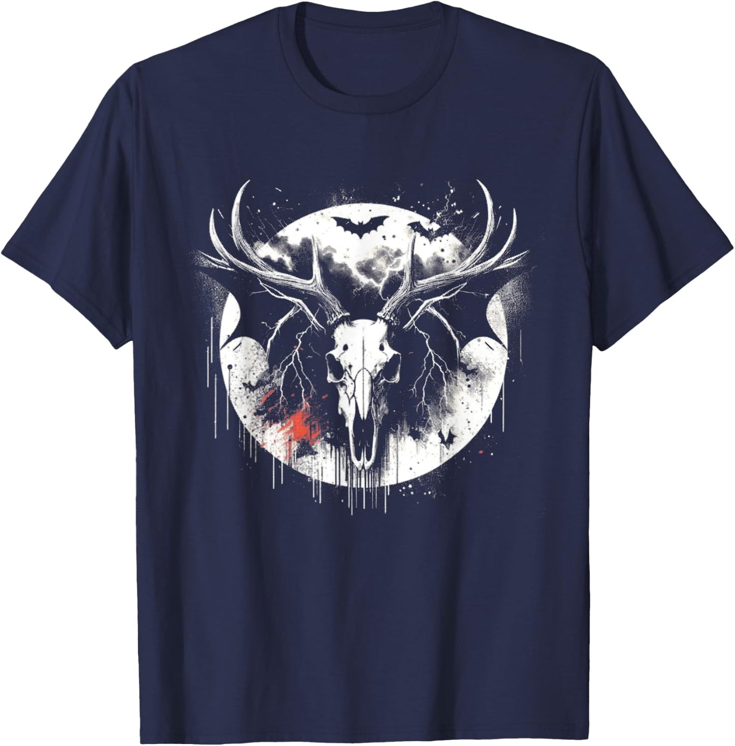 Deer Skull Bat - Creepy Deer Monster Halloween Lover T-Shirt - T-Shirt | Navy