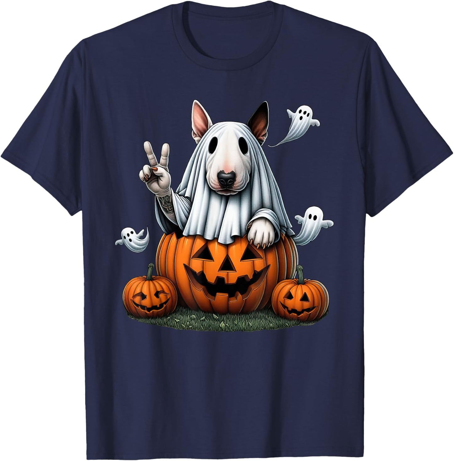 Funny Bull Terrier Ghost Boo Halloween Kids T-Shirt - T-Shirt | Navy