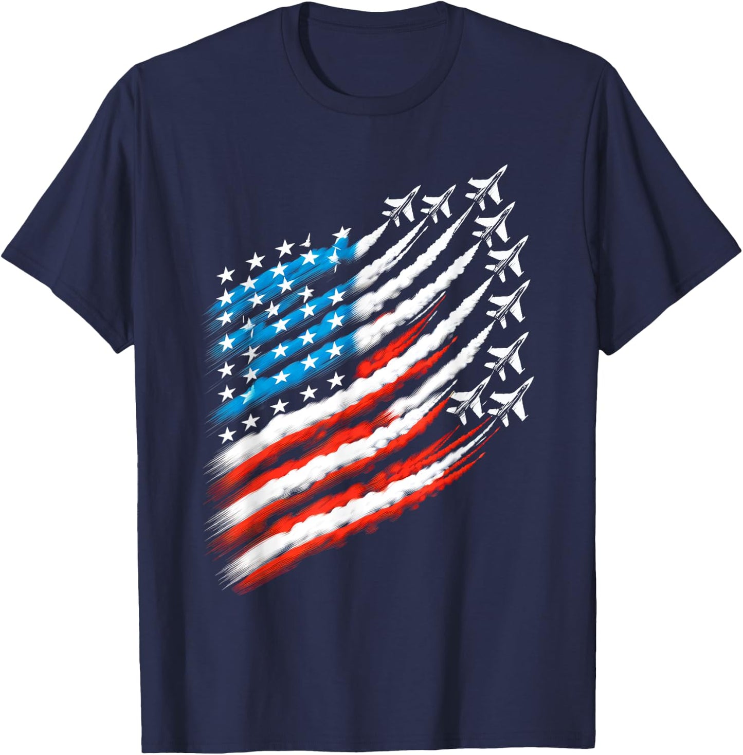 American Patriotic Fighter Jets USA Flag Waving 4th of July Women Men T-Shirt - T-Shirt | Navy