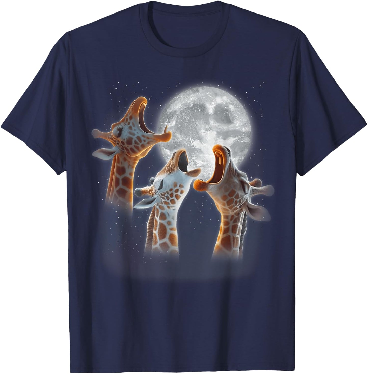 3 Giraffes Howling At The Moon Funny Giraffe Animal Lover T-Shirt - T-Shirt | Navy