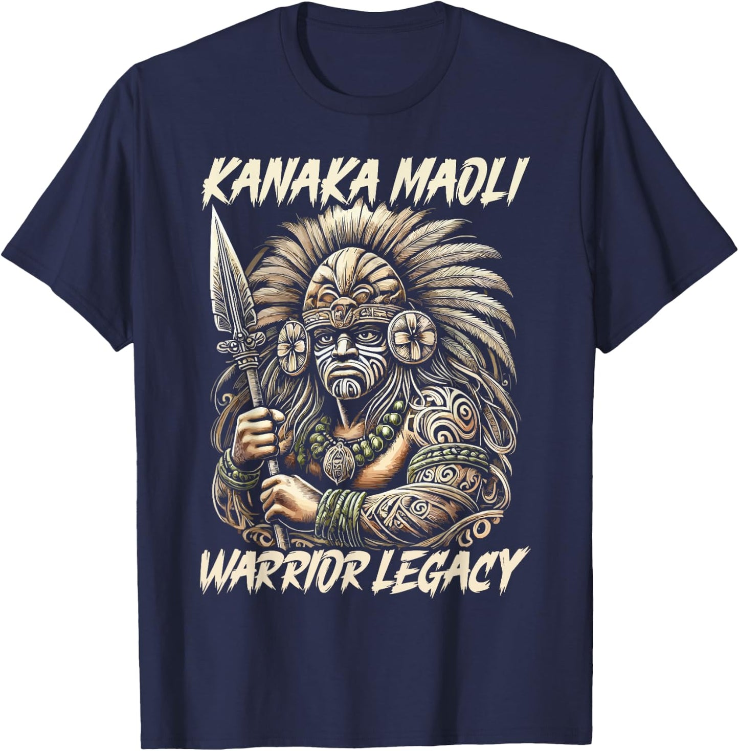 Kanaka Maoli Warrior Native Hawaiian Islands Hawaii Flag T-Shirt - T-Shirt | Navy