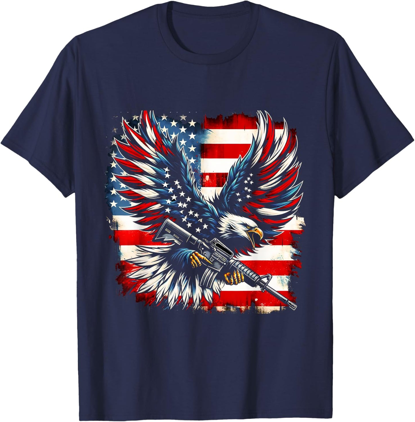 American Flag Eagle with Rifle T-Shirt - T-Shirt | Navy
