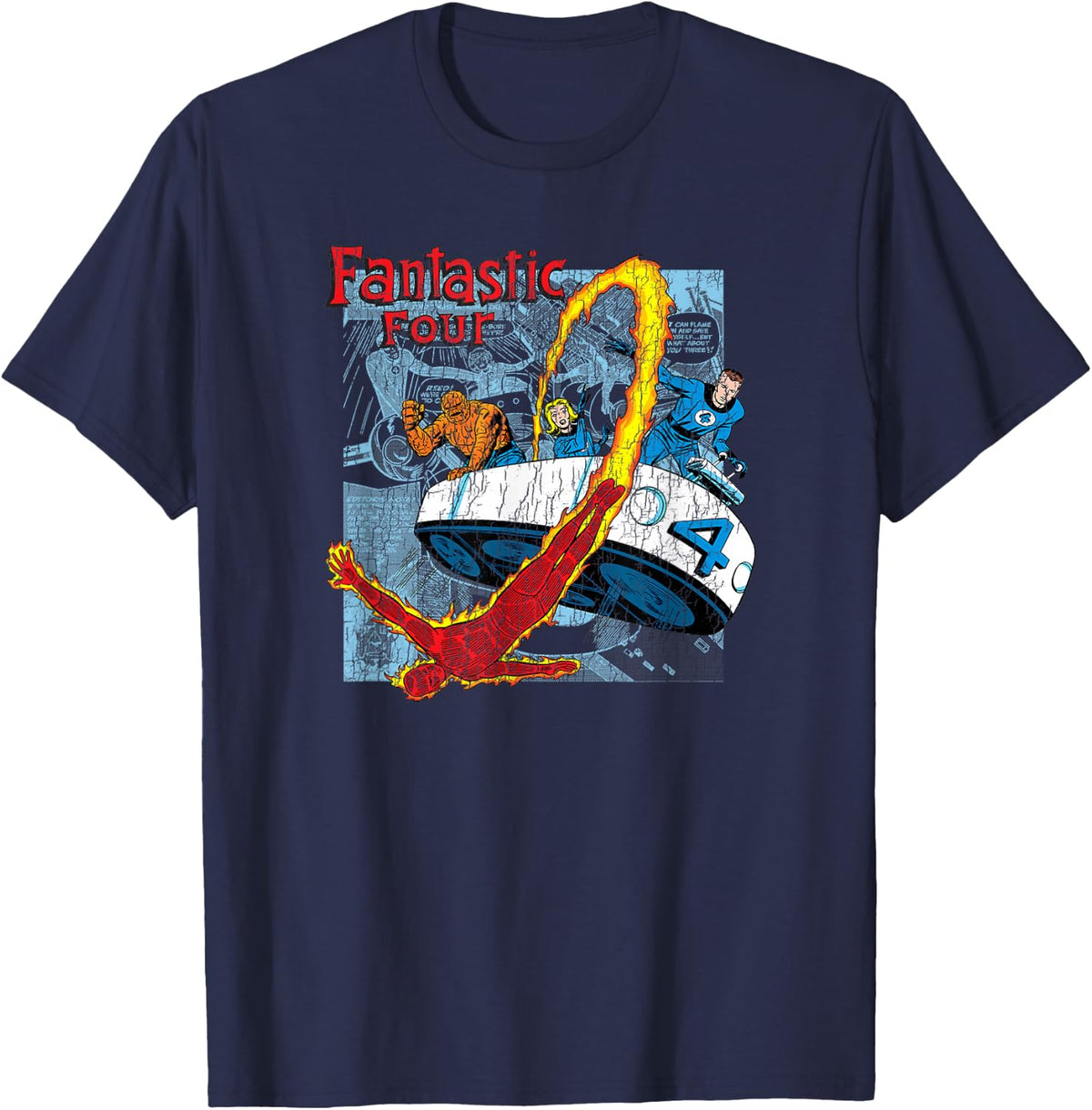 Marvel Fantastic Four Comic Shot Vintage Distressed Logo T-Shirt - T-Shirt | Navy