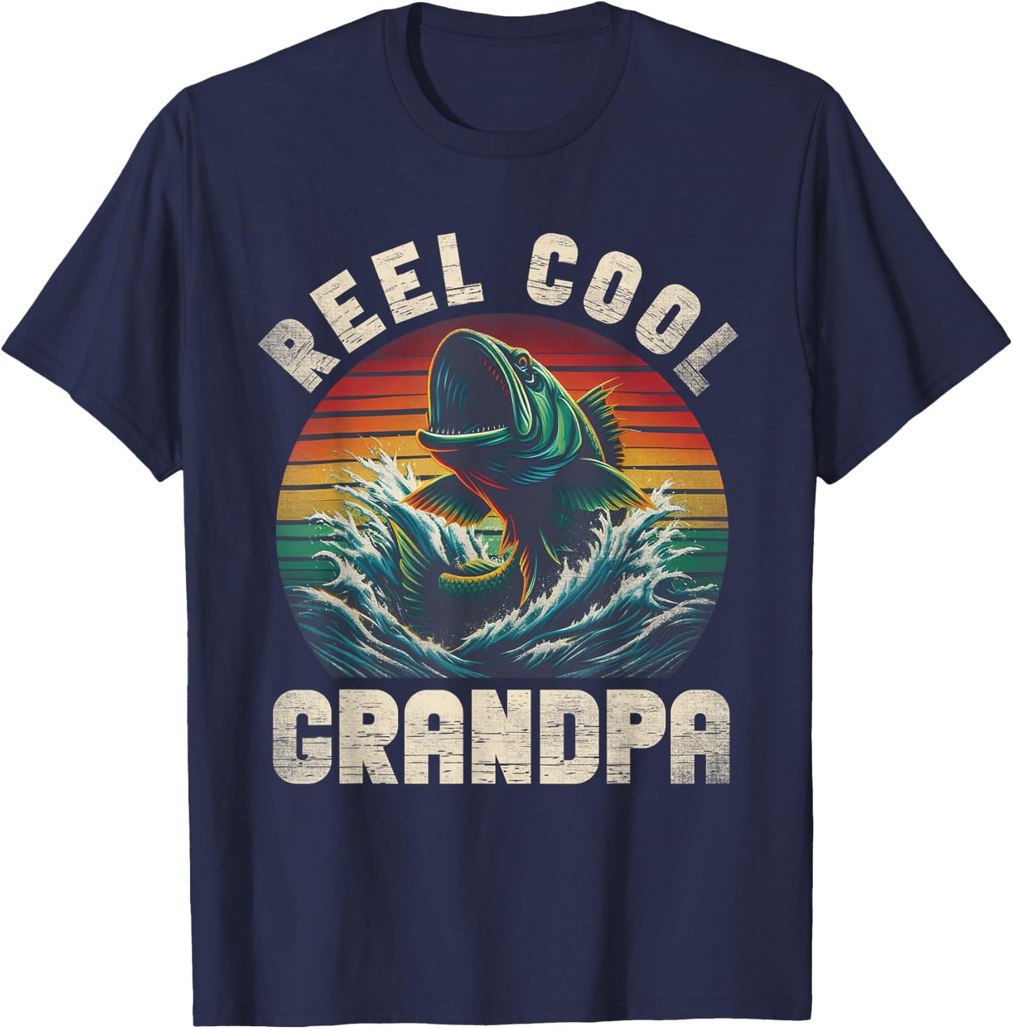 Reel Cool Grandpa Fishing Grandpa Fathers Day Fisherman Fish T-Shirt - T-Shirt | Navy