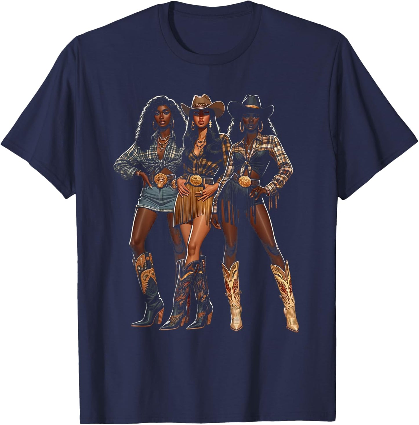 Black Cowgirl Western Rodeo Melanin Black History Texas T-Shirt - T-Shirt | Navy
