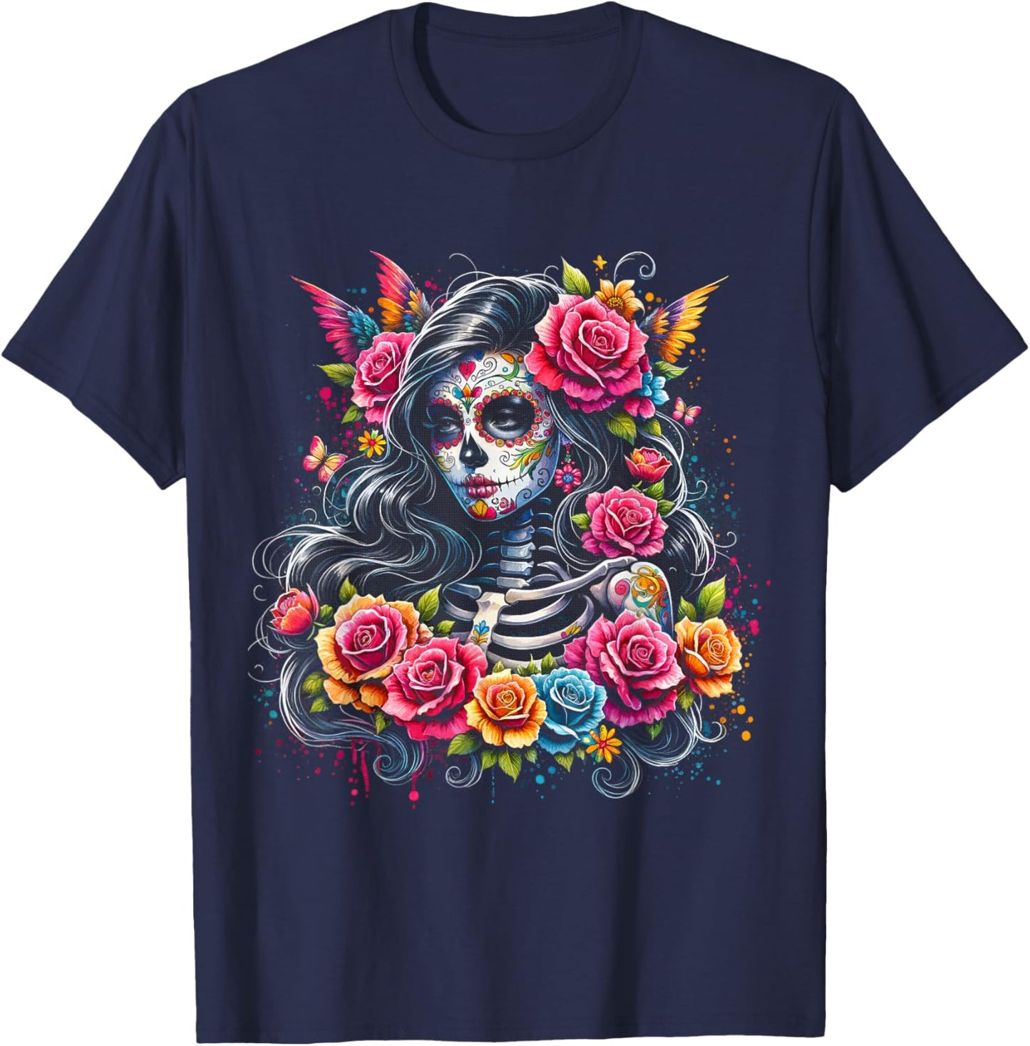 De Los Muertos La Catrina Day of the Dead Sugar Skull Women T-Shirt - T-Shirt | Navy