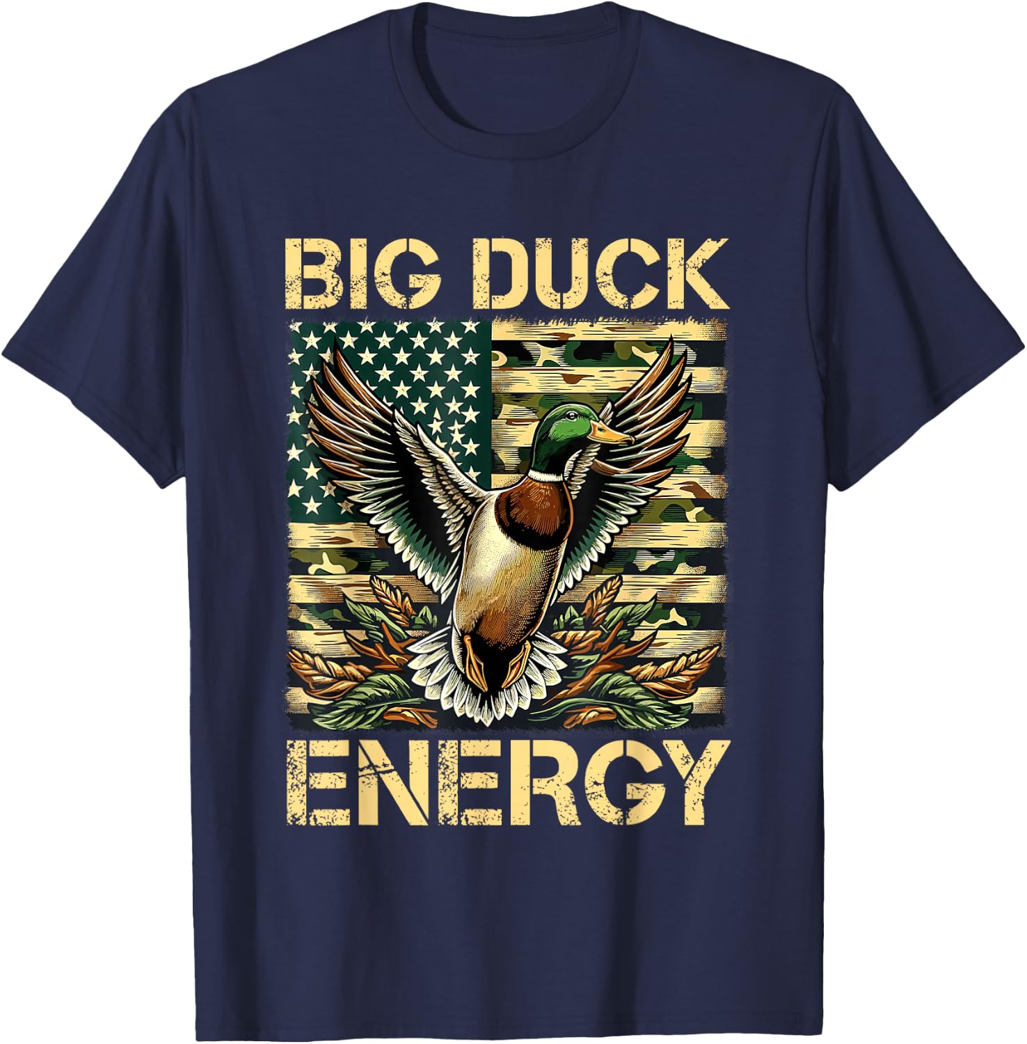 Vintage Big Duck Hunting Energy Camo American Flag Apparel T-Shirt - T-Shirt | Navy