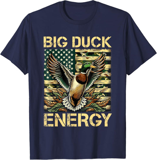 Vintage Big Duck Hunting Energy Camo American Flag Apparel T-Shirt - T-Shirt | Navy