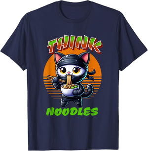 Think Noodles mmm noodles Kawaii Ninja Cat Funny Cat Men Women Kids T-Shirt - T-Shirt | Navy