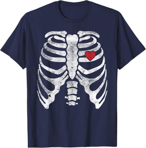 Heart Rib Cage X-Ray Adult Kids Funny Halloween Skeleton T-Shirt - T-Shirt | Navy