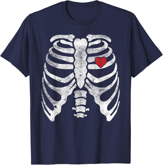 Heart Rib Cage X-Ray Adult Kids Funny Halloween Skeleton T-Shirt - T-Shirt | Navy
