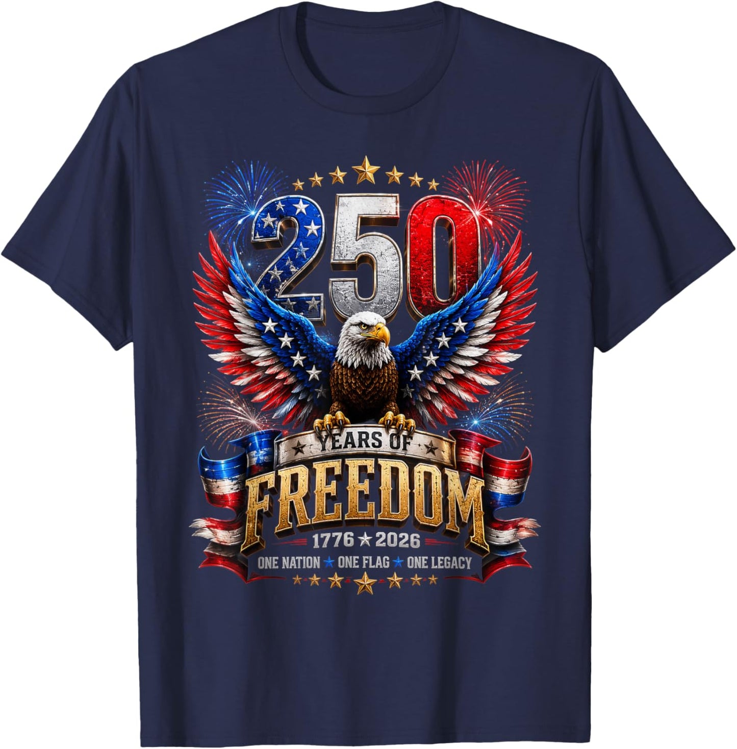 250 Years American 250th Anniversary Patriotic USA 4th July T-Shirt - T-Shirt | Navy