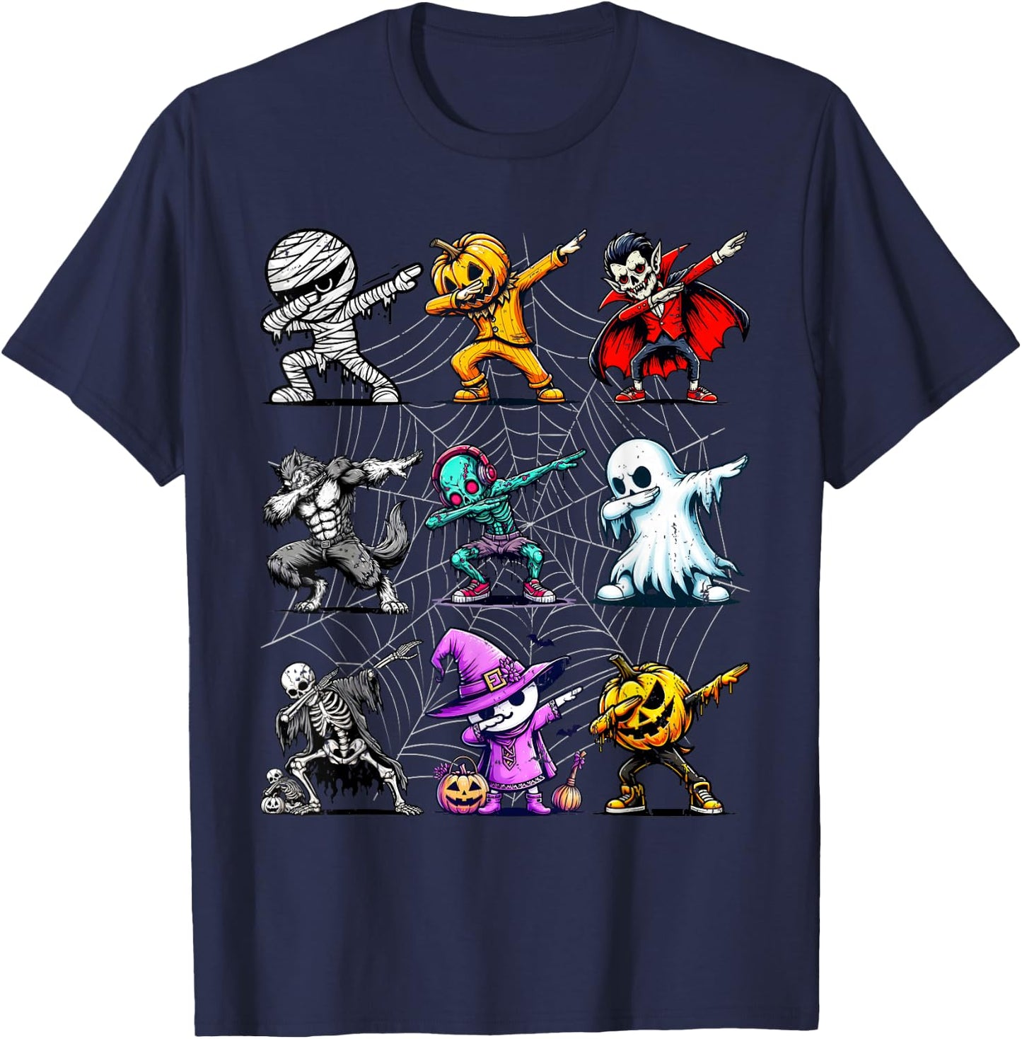Dabbing Halloween Skeleton Zombie Ghost Pumpkin Mummy T-Shirt - T-Shirt | Navy
