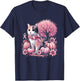 Cat Pink Flower Breast Cancer Awareness Men Women Kids T-Shirt - T-Shirt | Navy