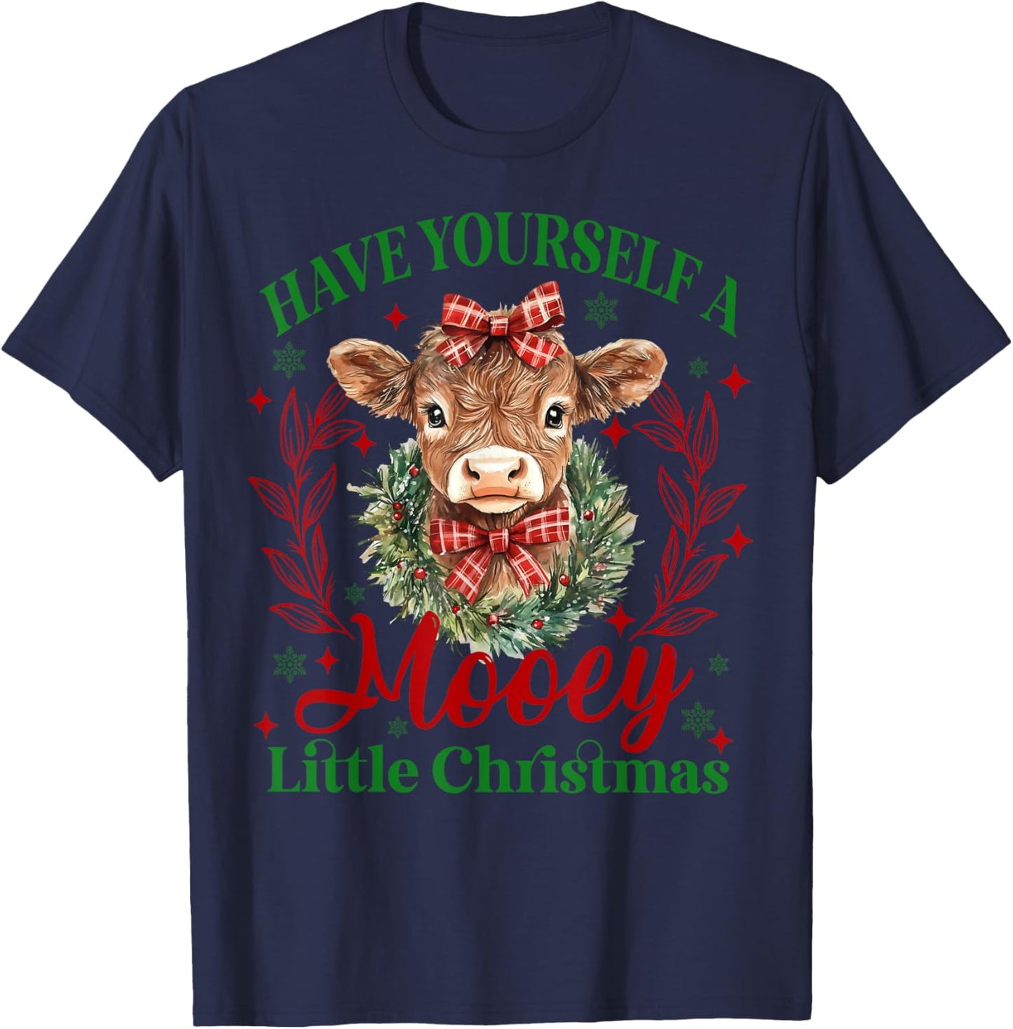 Have Yourself A Mooey Little Christmas Highland Cow Santa T-Shirt - T-Shirt | Navy