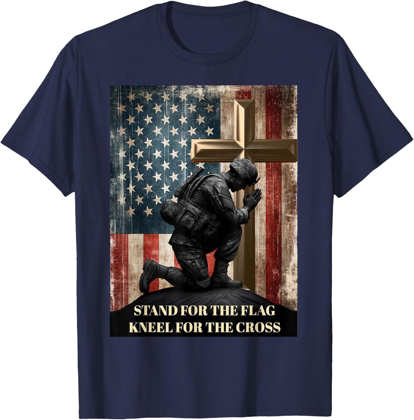 I Stand for The Flag and Kneel for The Cross US Flag USA T-Shirt - T-Shirt | Navy