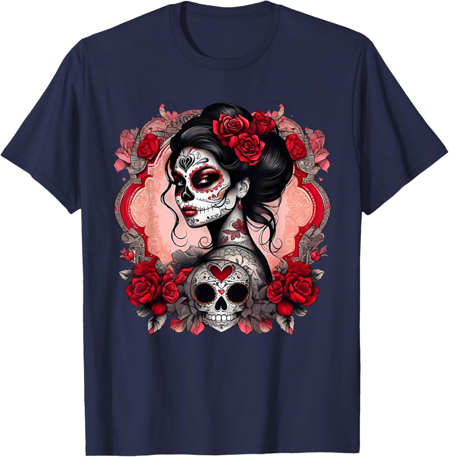 Sugar Skull Women De Los Muertos La Catrina Day Of The Dead T-Shirt - T-Shirt | Navy