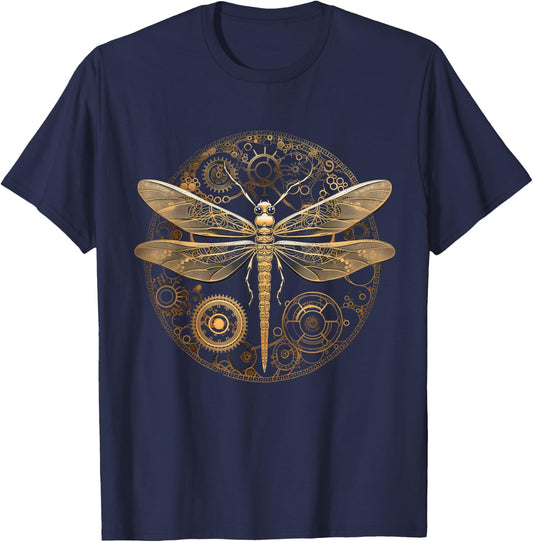 Dragonfly Steampunk Insect Art Goth Gothic Engineer T-Shirt - T-Shirt | Navy