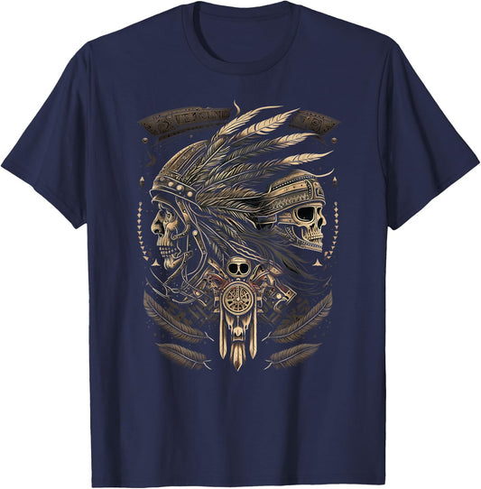 Native American bikes Motorcycle Indian Bikers old classic T-Shirt - T-Shirt | Navy