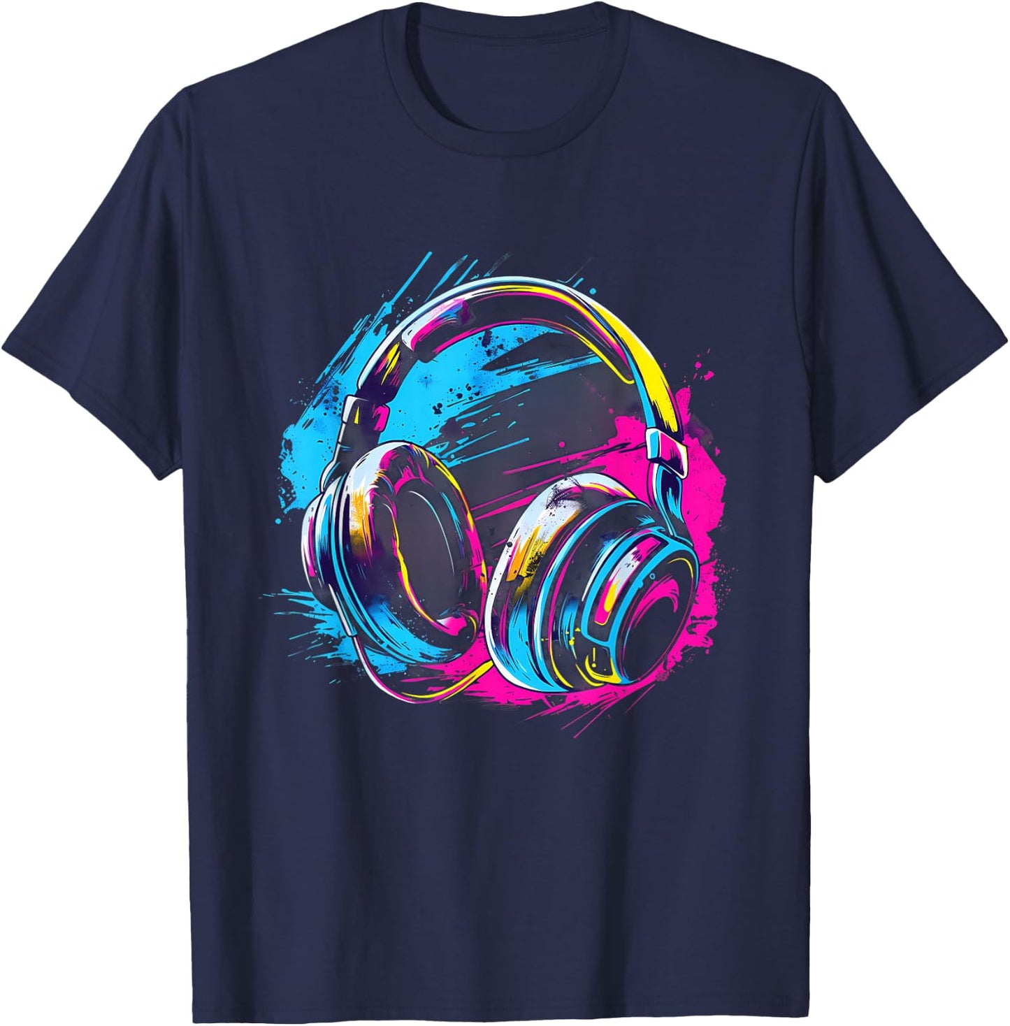 Headphones Music DJ EDM Music Headphones Music Lover Splash T-Shirt - T-Shirt | Navy