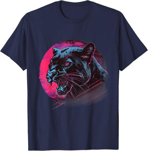 Panther Wildlife Portrait Colourful Nature Panther Lover T-Shirt - T-Shirt | Navy