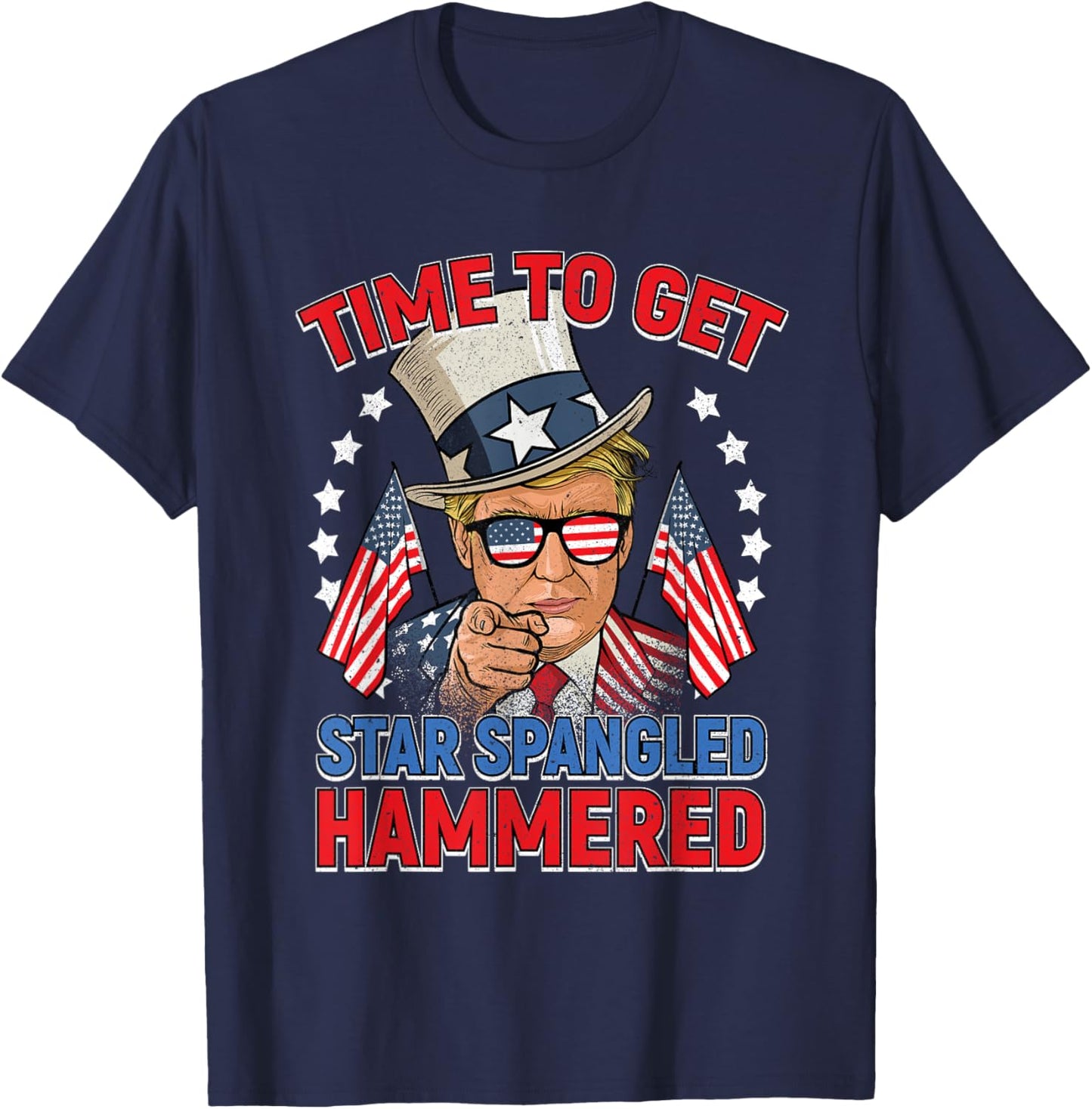 Trump 4th Of July Shirt Star Spangled Hammered Drinking T-Shirt - T-Shirt | Navy