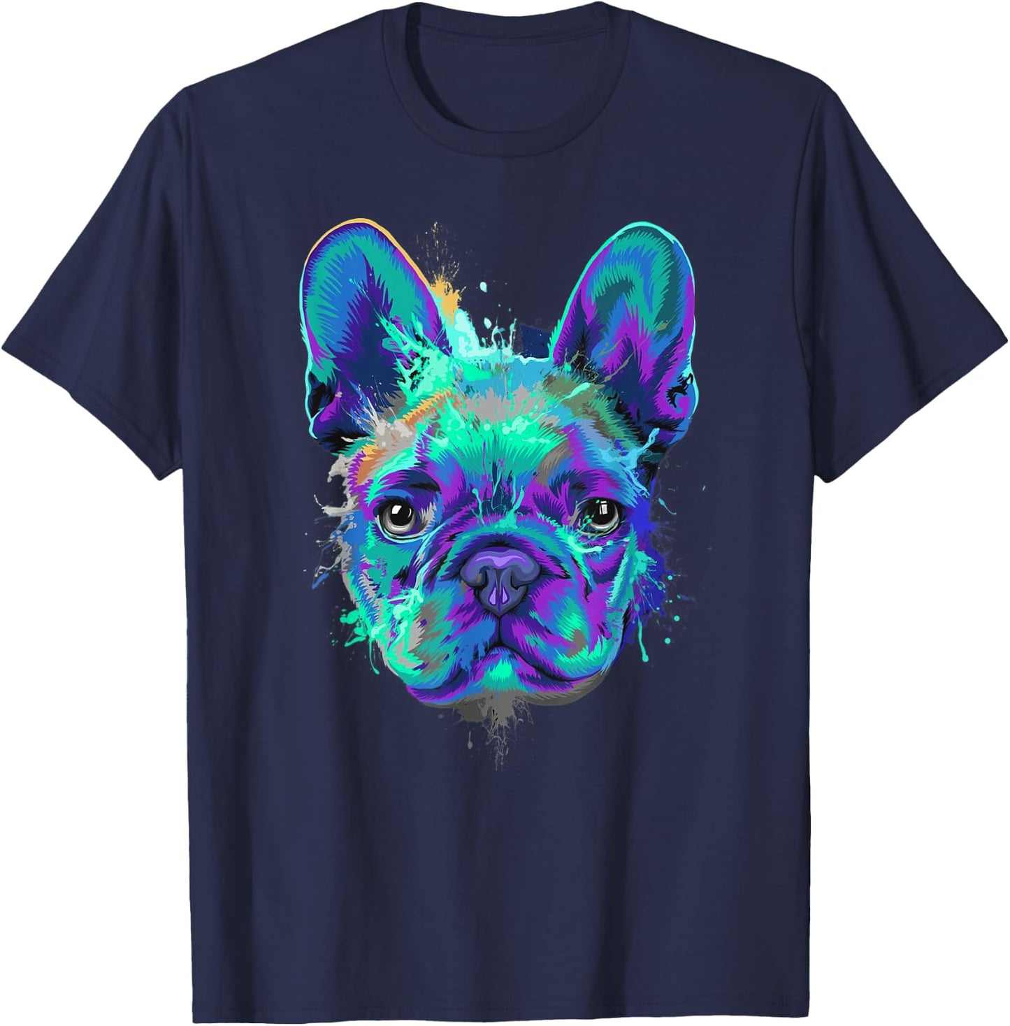 Frenchie Bulldog French Dog Face Colorful Pop Art Style Cool Men Women Kids T-Shirt - T-Shirt | Navy
