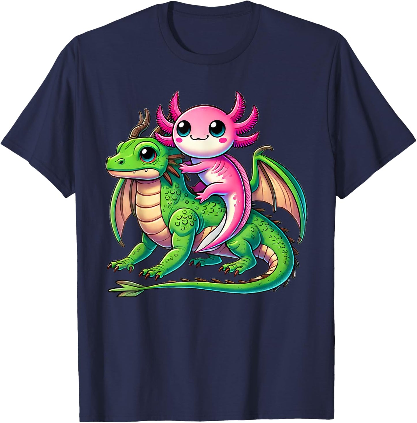 Anime Kawaii Axolotl Dragon T-Shirt - T-Shirt | Navy