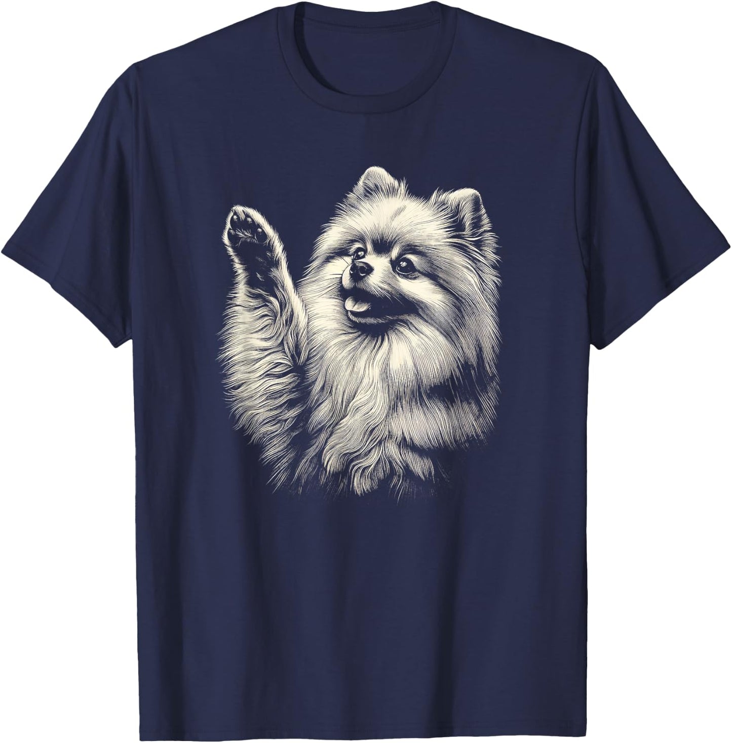 Vintage Pomeranian Dog Raising Paw Art Design Women T-Shirt - T-Shirt | Navy