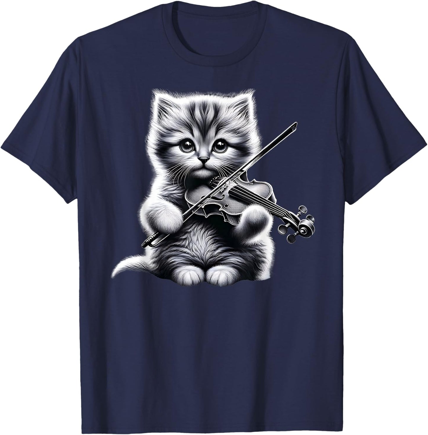 Funny Orchestra Musician Violinist Cute Cat Playing Violin T-Shirt - T-Shirt | Navy